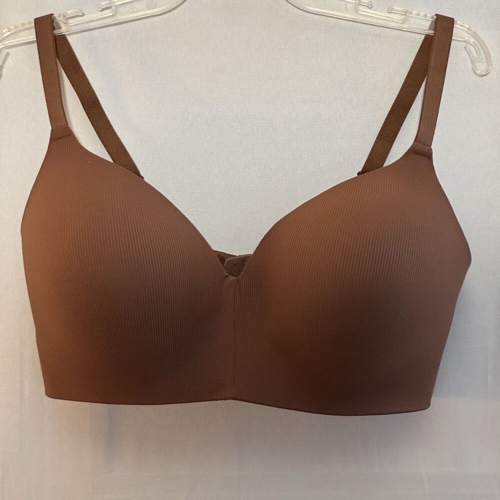 No Boundaries Seamless Wireless Bra Size XXL Brown Ribbed Stretch Comfort